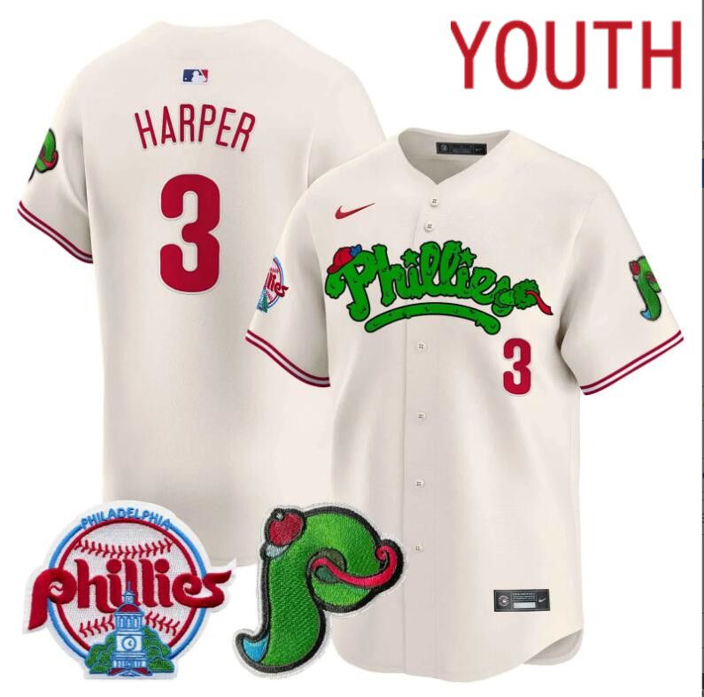 Youth  Philadelphia Phillies #3 Harper cream Limited 2024 MLB Nike jersey->youth nfl jersey->Youth Jersey